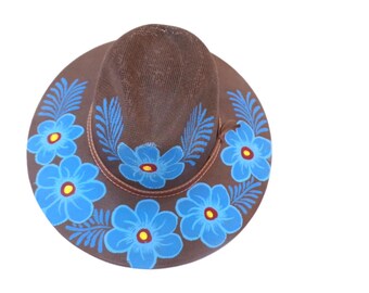 Boho Panama Hat – Hand-Painted Flowers – Vibrant Large Fedora – Artisan Made in Mexico – Free Ship