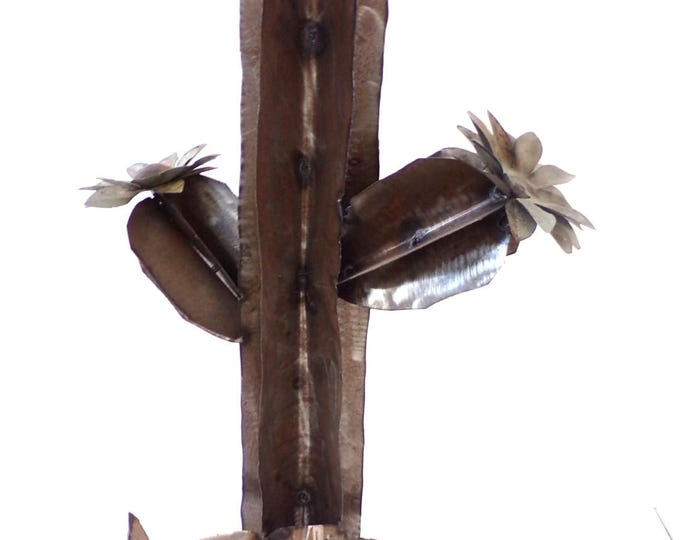 Featured listing image: Large 35 1/2" Tall Rustic Saguaro Cactus with Steer Skull & Cowboy Hat Metal Yard Art, Handmade, Free Shipping.