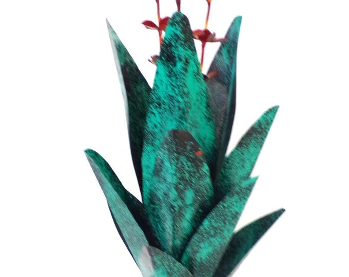 Featured listing image: Beautiful Large 33" Tall Greenish Agave with 3 Stems of Flowers Above. Metal Yard Art. Free Shipping.