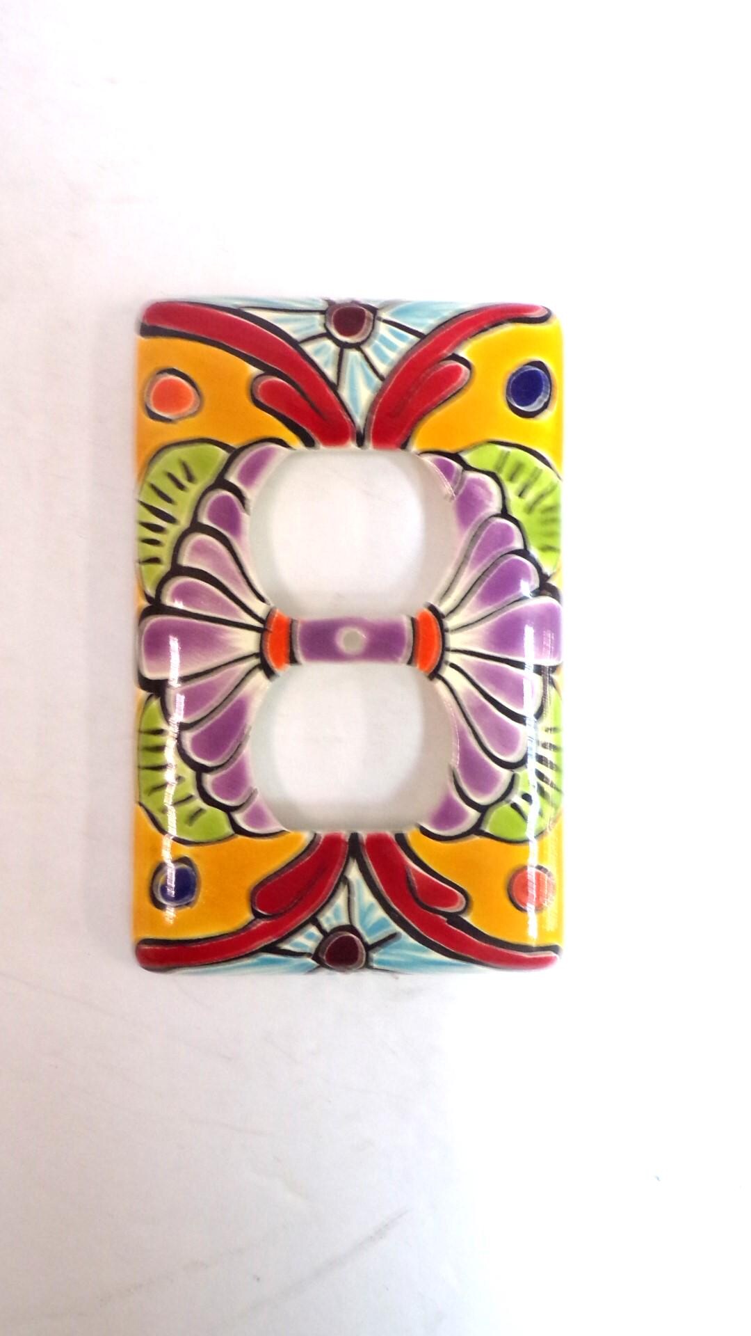 thumbnail image 2 of Talavera Outlet Double Plug Light Switch Plate Cover – Hand Painted – Amigos Pottery – Mexico 2 of 5