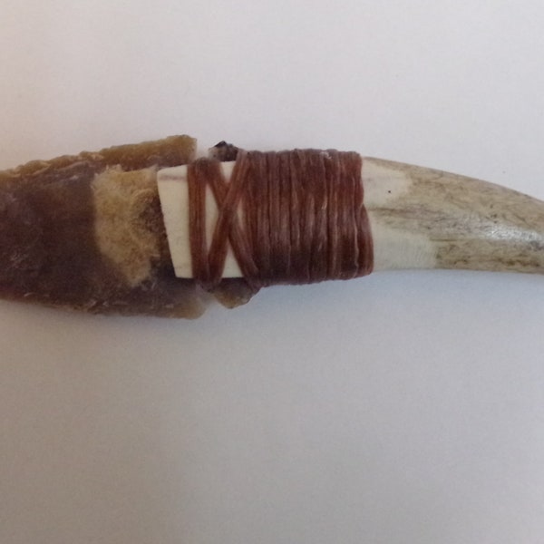 Unusual Awesome Hand Carved Knife Made Out Of Antler & Arrowhead. 6 1/4" Long.    FREE SHIPPING!