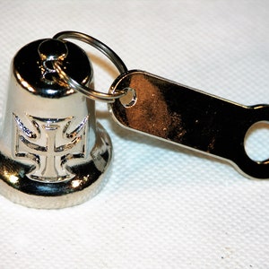 Biker Motorcycle Angel Guardian Maltese Cross Good Luck Gremlin Bell Including the Hanger.  Free Shipping.