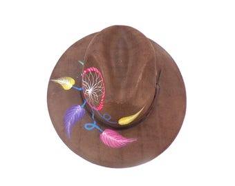 Boho Panama Hat with Hand-Painted Flowers – Medium Fedora – Made by Mexican Artisan