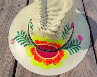Boho Fedora • Artisan Painted Hat from Mexico • Medium • Free Shipping