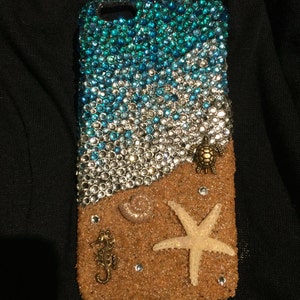 Custom Bling RhinestoneSparkle Beach Scene Phone Case