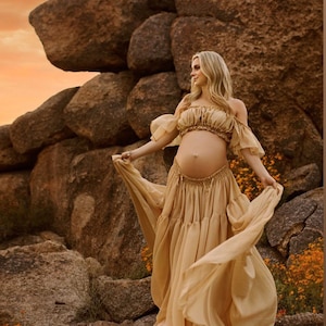 Pre-Order: New colors added The Mystical Wonders Two Piece in Soft Silky Chiffon Wedding dress reclamation dress two piece maternity Sand