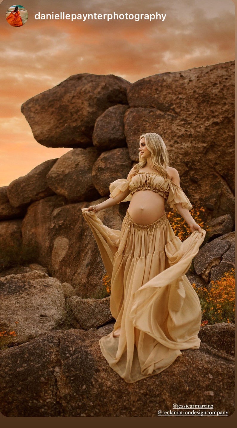 Pre-Order: New colors added The Mystical Wonders Two Piece in Soft Silky Chiffon Wedding dress reclamation dress two piece maternity Sand