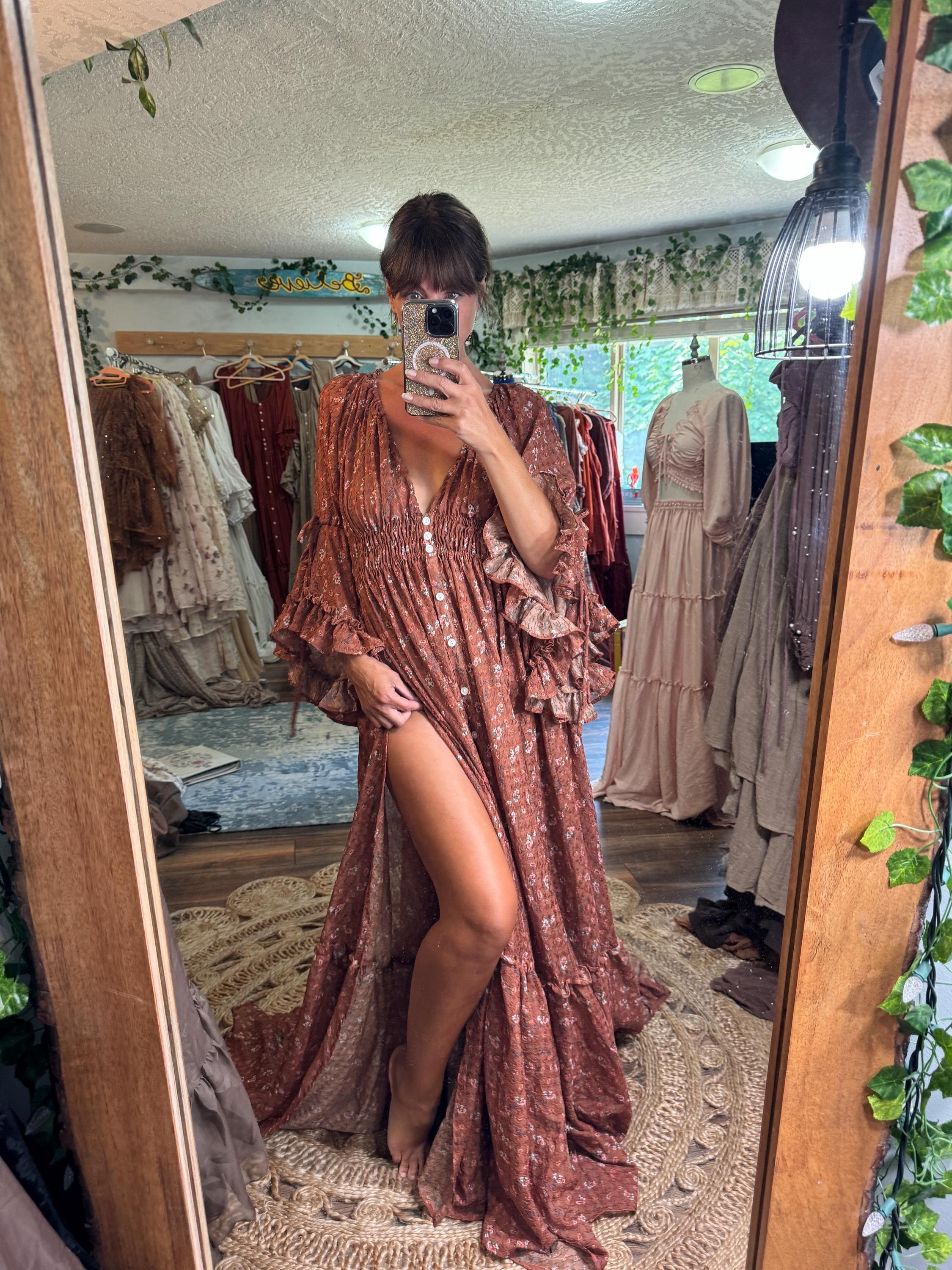 大きな取引 Floral Brown Dress Etsy - ライト・ランタン