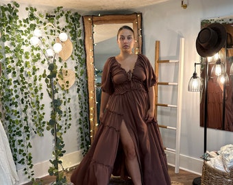 VENTE FLASH Robe simplement en coton prête à être expédiée marron foncé