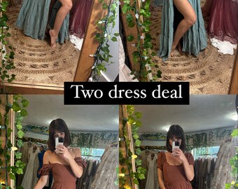 Two dress deal ready to ship coastal blue linen cotton Give A Care two piece and Honey love deep brown