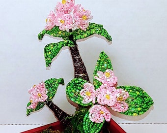 French Beaded Bonsai Sakura,  Beaded tree, Handmade