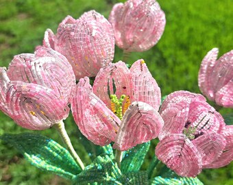 FrenchBeaded Tulips 1 ps or more Spring Floral Arrangement Gift for Her