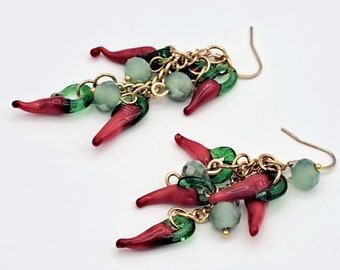 Red Chili pepper Cluster Dangle Earrings  Statement earrings jewelry Santa Fe Earrings New Mexico Earrings Fiesta Earrings  Gift for her