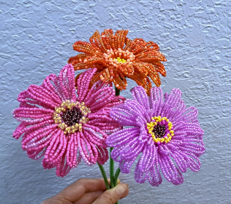 French Beaded Gerbera, 1 Pcs, French Beaded Flower, Gerberas, Art