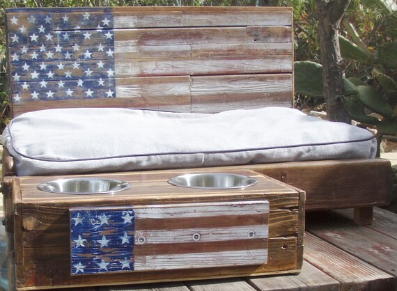 Dog Bed And Matching Feeding Station Made From Salvaged Wood Etsy