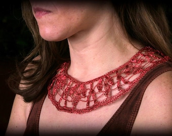 Handmade crocheted OOK red wire lace necklace