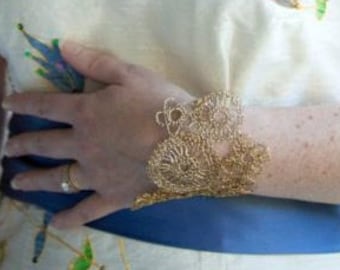 Handmade crocheted gold color wire lace bracelet EXAMPLE