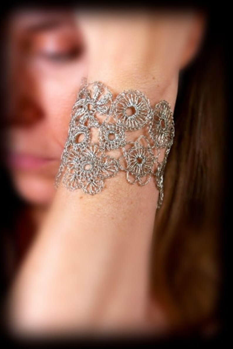 Handmade Crocheted Silver Wire Lace Bracelet Etsy