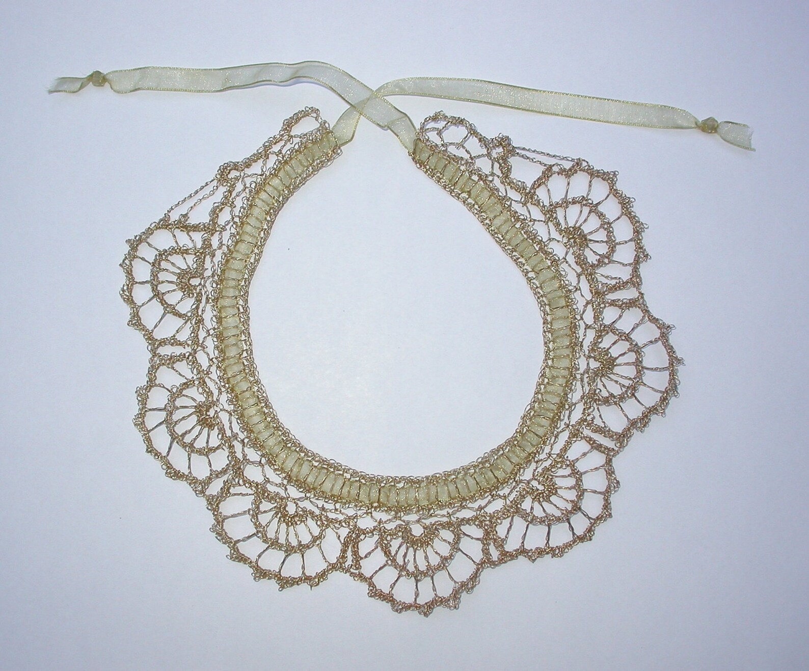 Lovely Gold Color Wire Lace Necklace With Ribbon Closure Etsy