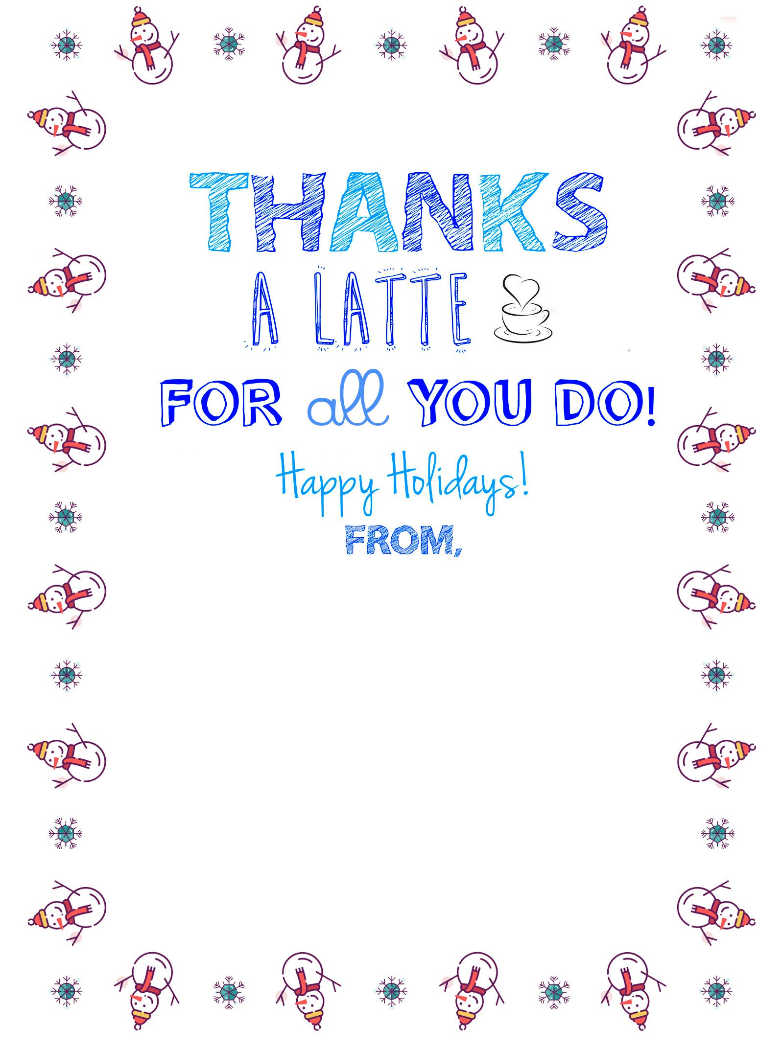 Thanks A Latte 5x7 Christmas Printable Thanks A Latte 5x7 Christmas Printable