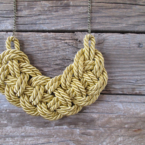 Rope necklace Nautical rope knot necklace Mustard yellow