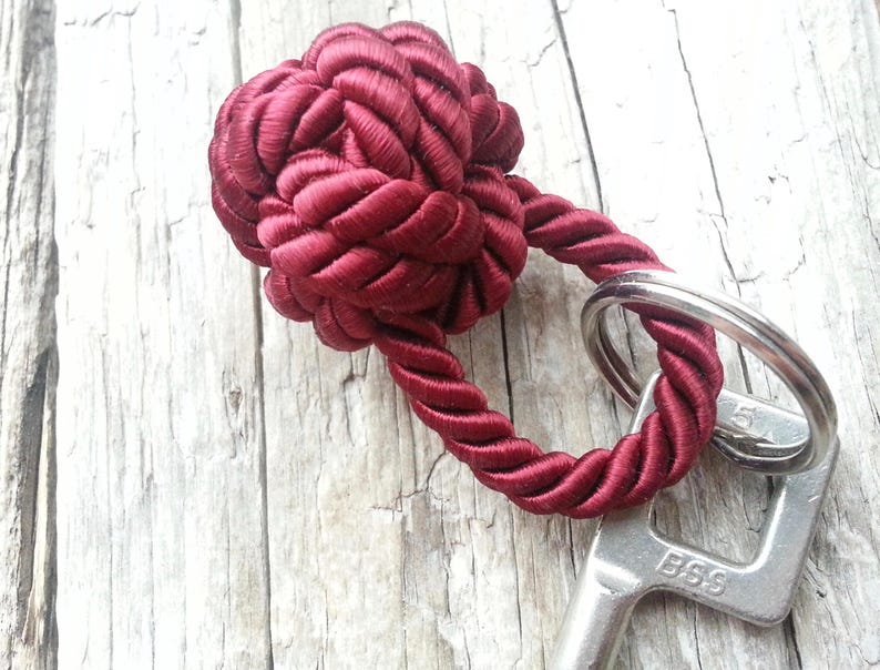Rope knot keychain Nautical keychain Burgundy keychain Etsy