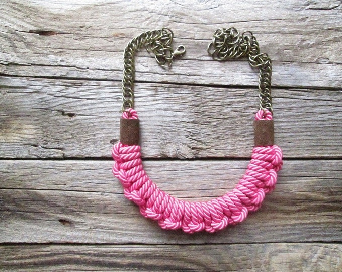 Pink Rope Necklace Knot Rope Necklace Knotted Necklace Etsy