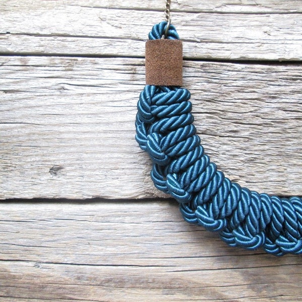 Blue green Rope necklace Nautical rope knot necklace