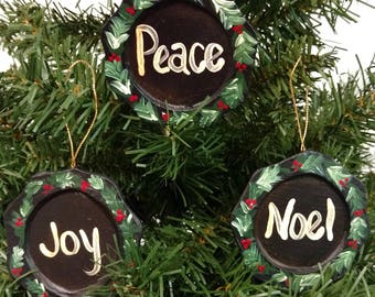 Paper Mache Christmas Plate Ornaments - Set of 3