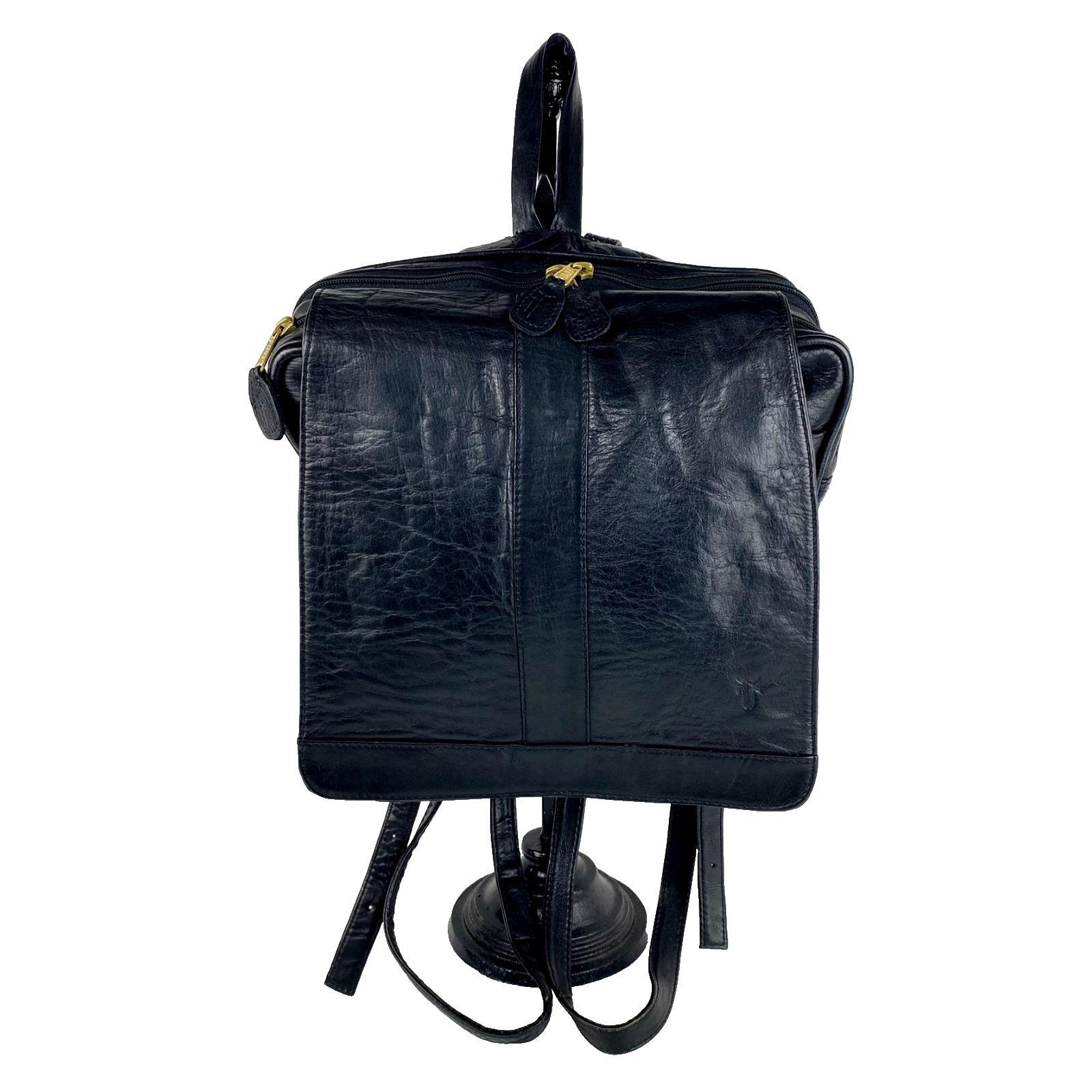 FRYE Thick Black Leather Large Travel Backpack Bag Unisex Mint! Frye Leather Backpack - Etsy main image 2