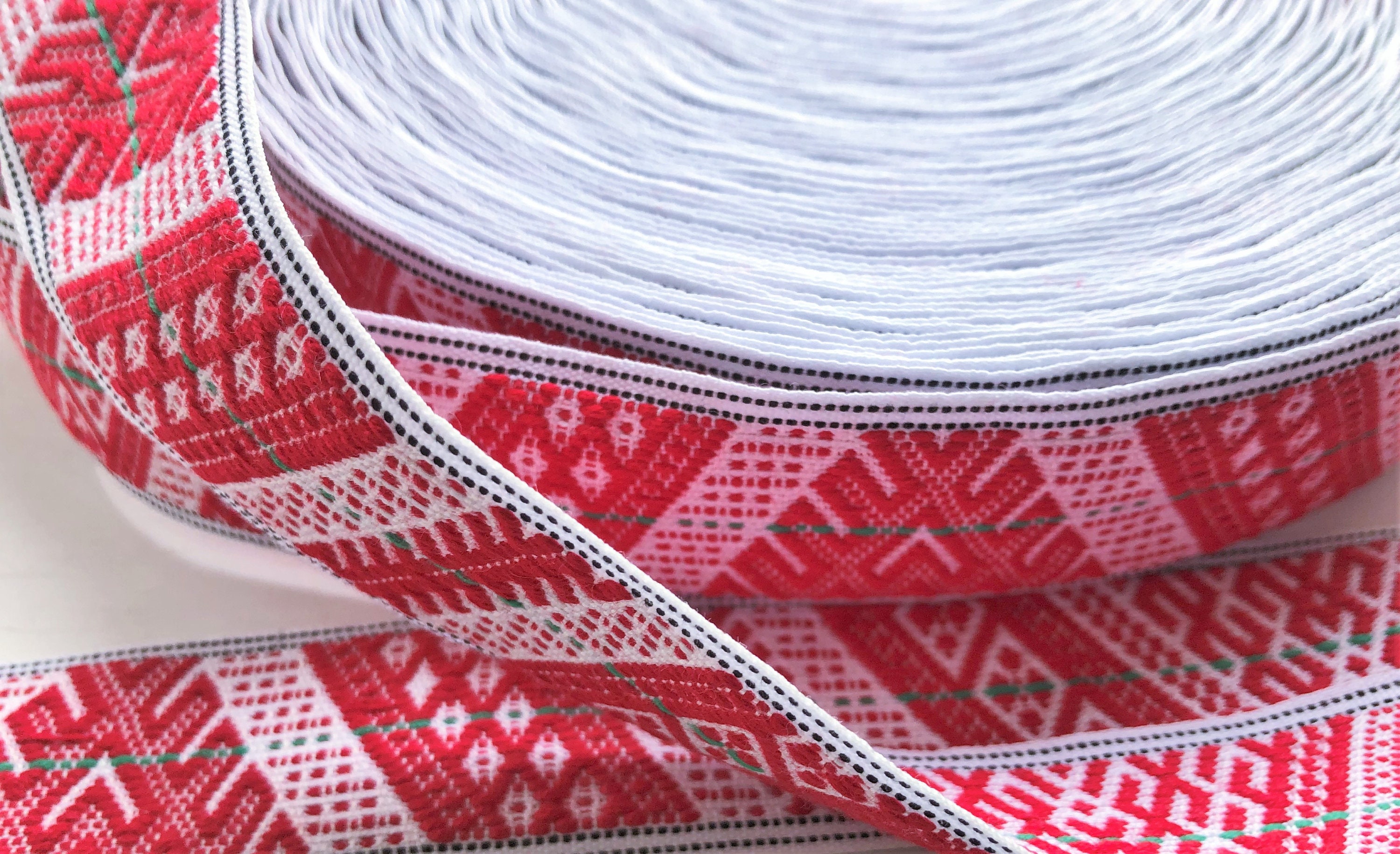 Scandinavian Folk Art Woven Christmas Ribbon Red Green White - Etsy