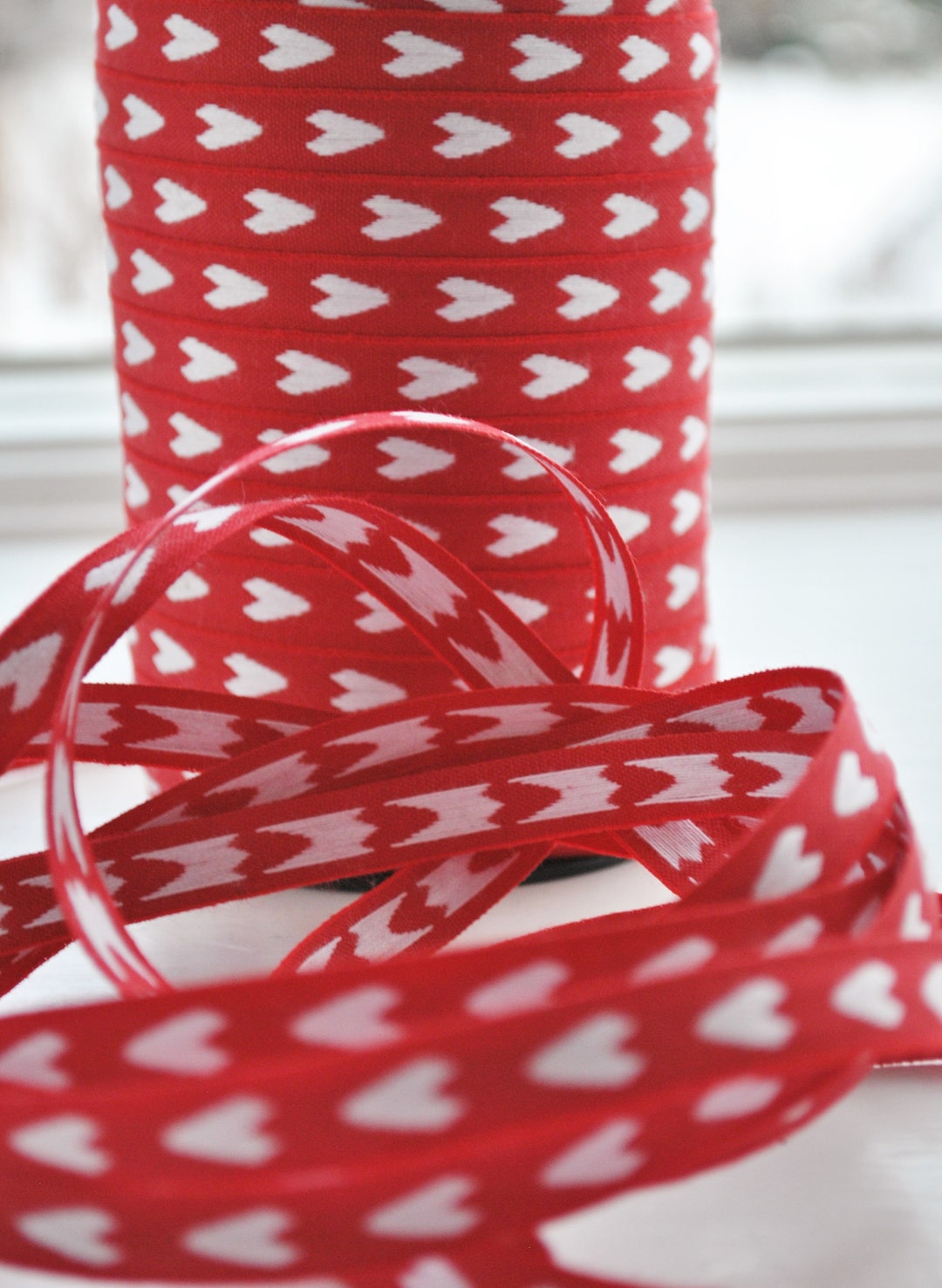 Scandinavian Woven Ribbon Modern Hearts White on Red Christmas - Etsy