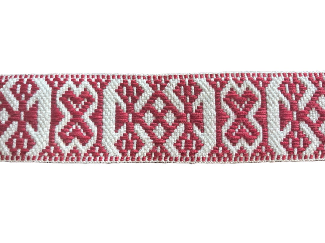 Scandinavian Folk Art Ribbon Wide Red and White 1 3/4