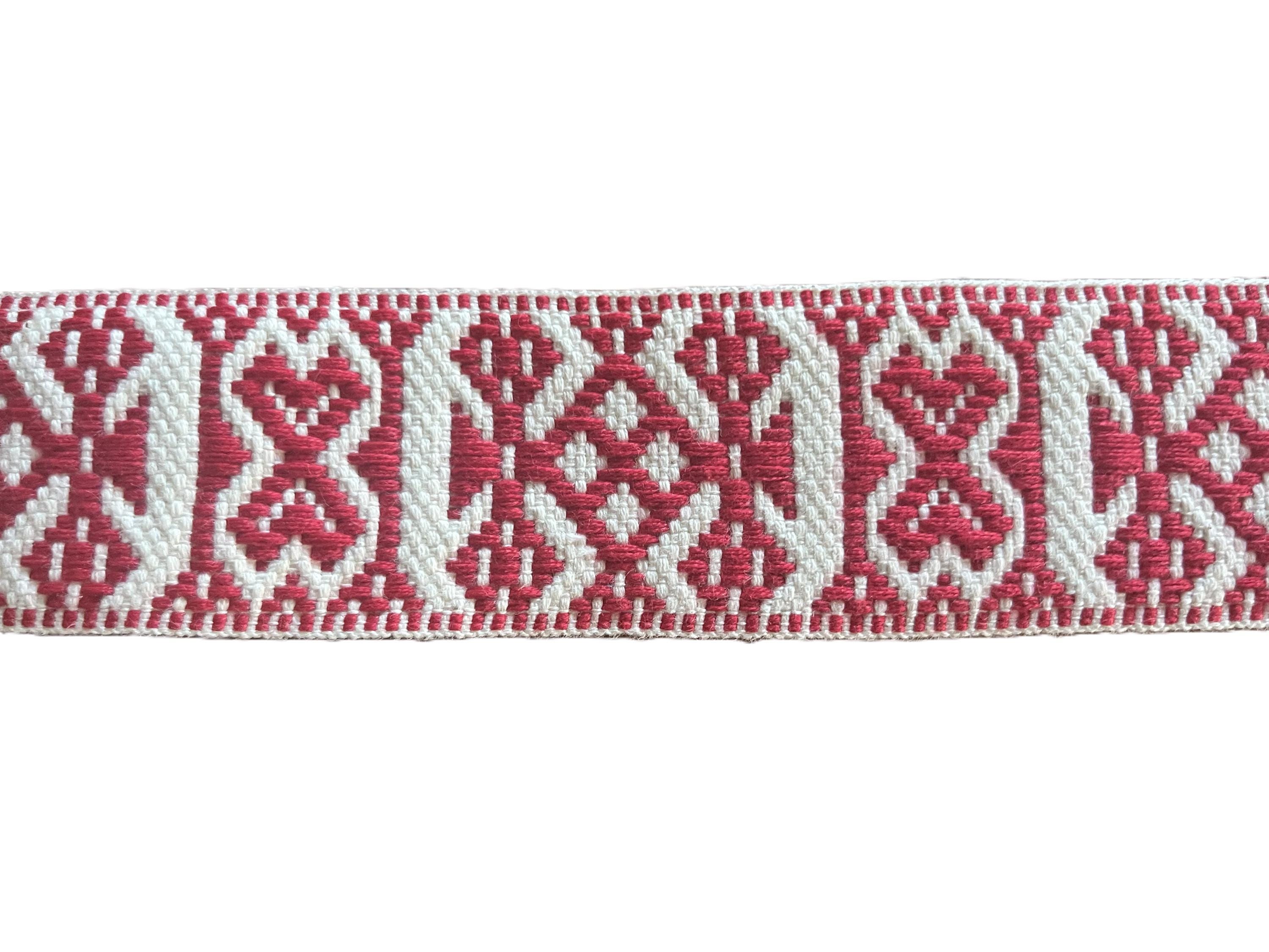 La Stephanoise 18mm Nordic Folk Style Ribbon - Embroidered Boho Diamond Scandinavian Christmas - 1 Meter