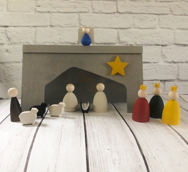 Scandinavian Modern Hand Carved Nativity Set Christmas Made in Etsy