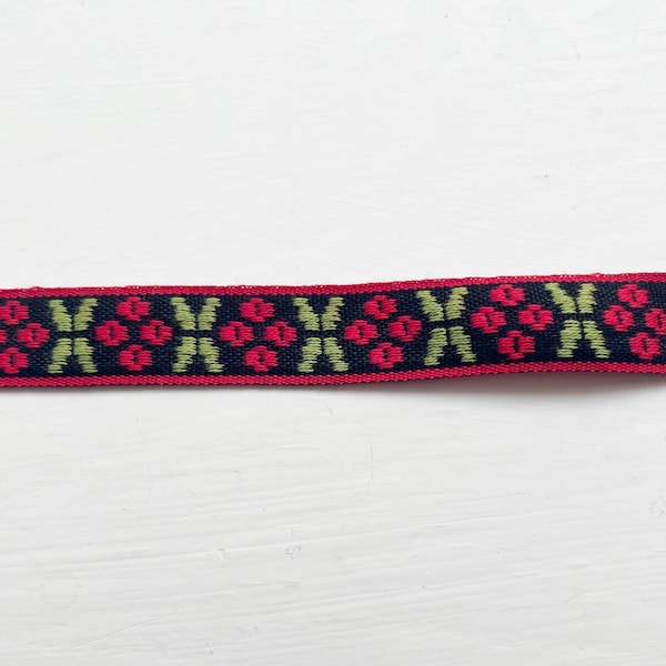 Scandinavian Folk Art Ribbon Woven Lingonberry Per Yard