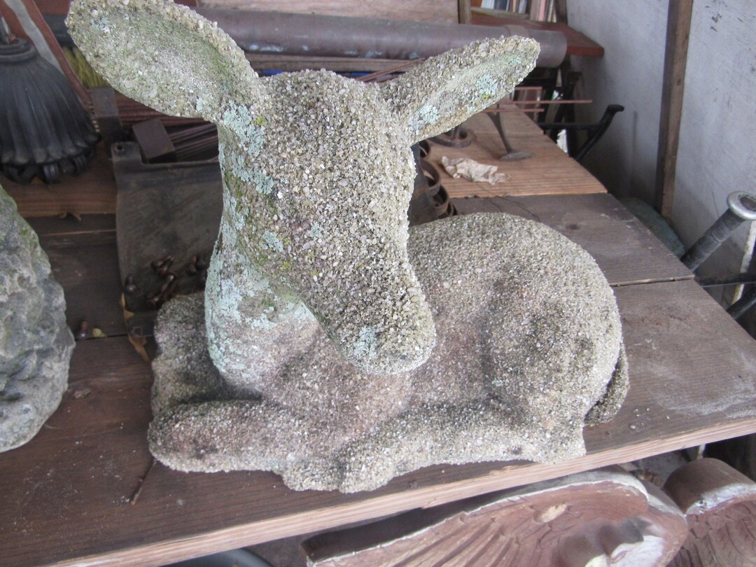 Vintage Concrete Garden Deer Statue, Yard Art, Landscape, 17 X 12.25 X
