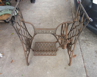 Antique Singer Treadle Sewing Machine Base, Art Deco Style, Iron Treadle Legs, DIY, Table, Console Table, Sewing Entry Table