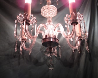 Mid Century Crystal Prism Swag Chandelier,  5 Lights, Hanging Lamp, Pendant Chandelier, Lighting,  Hollywood Regency Chandelier, Swag Lamp