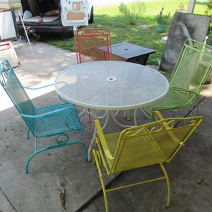 Vintage Wrought Iron Patio Table & 4 Chairs, 2 Rockers, 2 Chairs, Local Pick Up,  Patio Set, Patio Loungers, Lanai, Outdoor Wrought Iron Set