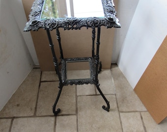 Vintage Black Wrought Iron 2 Tier Plant Stand, Side Table, Lovely Ornate 30",  Display Table, Display Shelves, Ornate Victorian Design