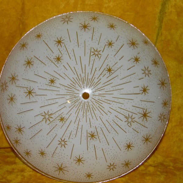 RESERVED for JenniferB - Mid Century Atomic Lamp Shade Ceiling Shade White With Gold Starburst 12.5" Retro