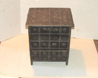Vintage 3 Drawer Moroccan Studded Box,, Night Stand, Storage Chest 18" x 15-3/8" x 12.25", Metal Bands and Star Studs, Decor