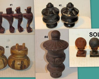 CHOICE, Antique Salvaged Wood Table Legs, Bed Knobs, Posts, Ornaments, Toppers, DIY, Pediments, Iron Toppers, Salvaged Wood and Iron Knobs