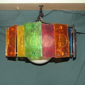 Mid Century Modern 16" Multi-Color Swag Lamp, MOD, MCM, Hollywood Regency, Multi Color Panel Lamp, Hanging Lamp, Pendant Lamp