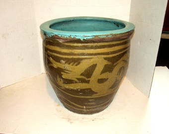 Antique Chinese Dragon Egg Pot, 19"  Planter, Pot, Jardiniere, Garden Pot, Lanai Planter, Patio, Yard Planter, Old Asian Pottery,