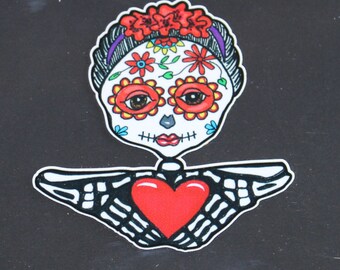 Day of the Dead Woman with Heart in Hands Vinyl Sticker   #115