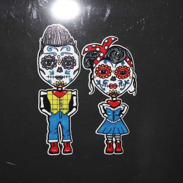 Day of the dead Boy # 112 and Girl #113 vinyl car sticker