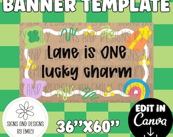 ONE Lucky Charm Birthday Party Banner Template | Editable 36"x60" Canva Template | Digital Download | DIY Painted Sign | Mockup
