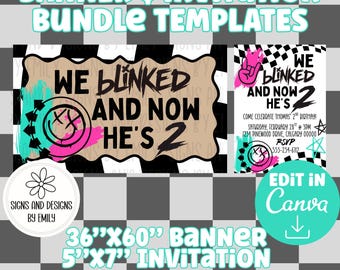 Blink-182 Birthday Invitation and Banner Template BUNDLE | Editable 36"x60" Canva Template | Digital Download | DIY Painted Sign | Mockup